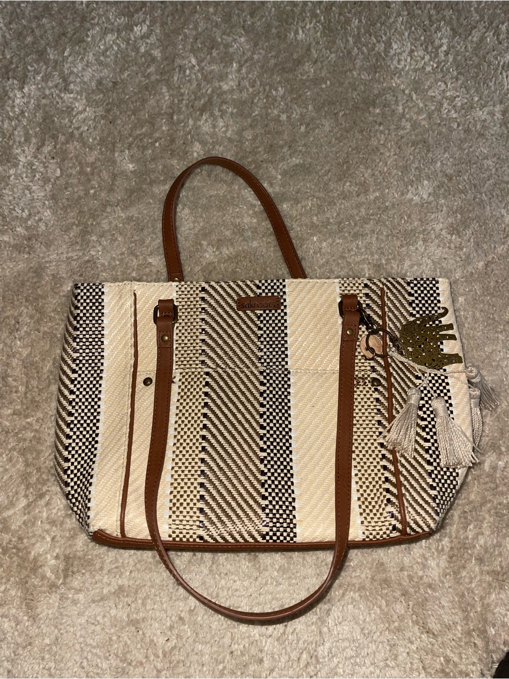 Sakroots Cream, Brown & Black Striped Woven Tote